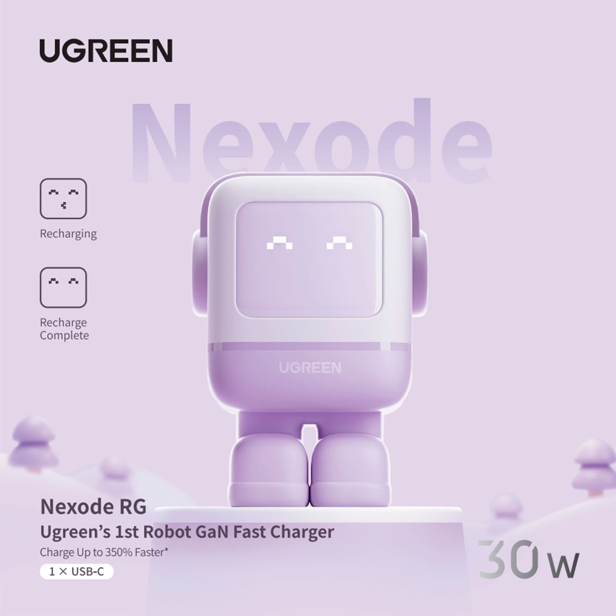 Cargador Ugreen GaN UNO RG Robot 30W / 1 puerto USB-C