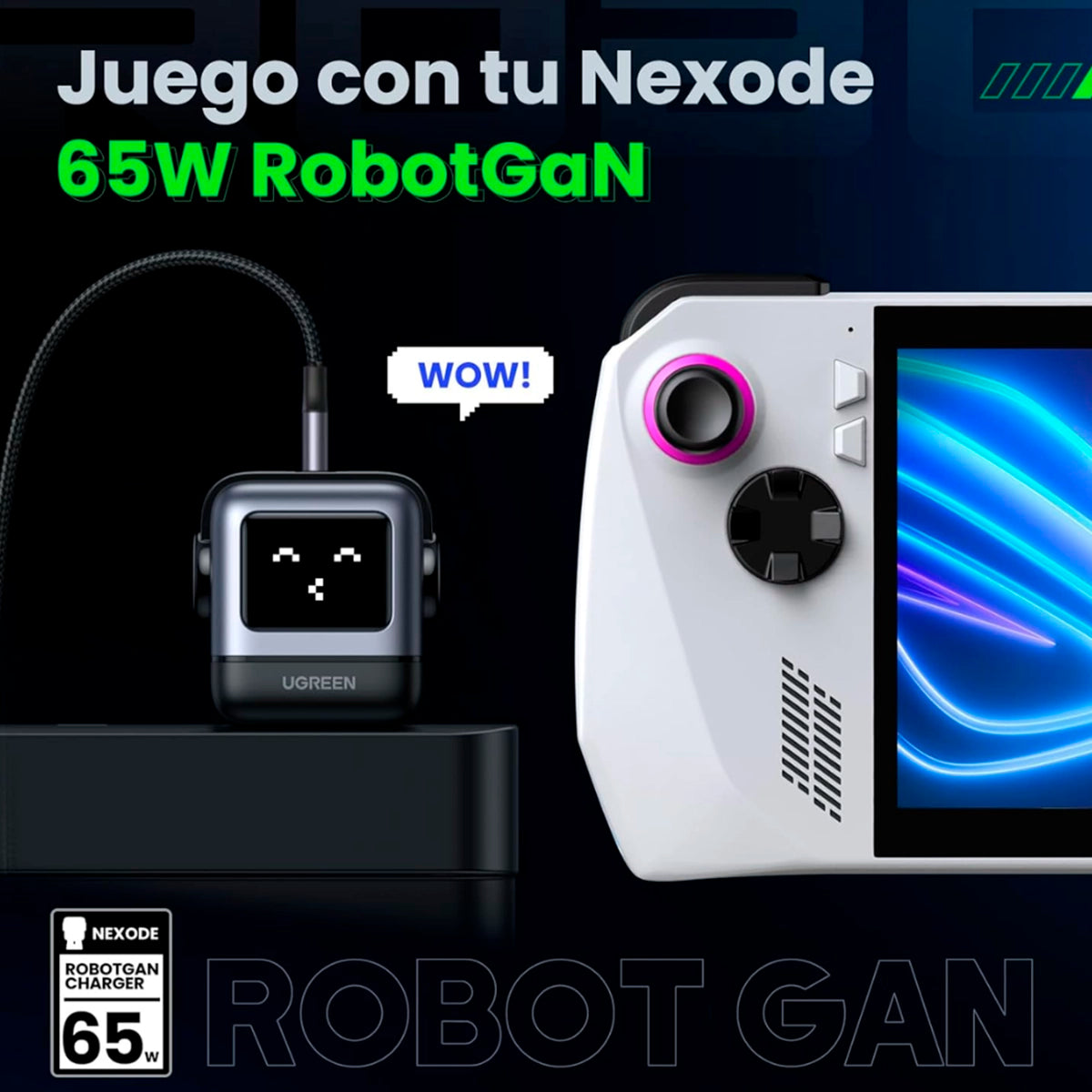 Cargador Ugreen UNO Nexode RG 3 puertos Fast Charger 65W