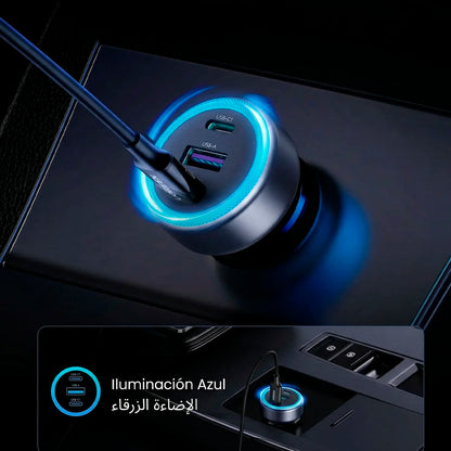 Cargador Ugreen p/ auto 30W  (2 puertos USB-C + 1 USB-A)