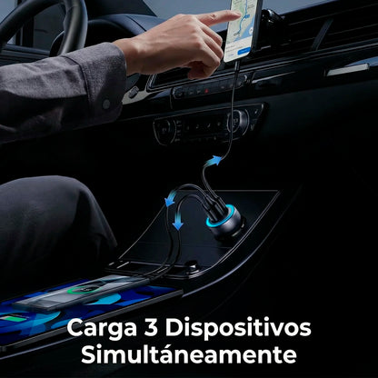 Cargador Ugreen p/ auto 30W  (2 puertos USB-C + 1 USB-A)