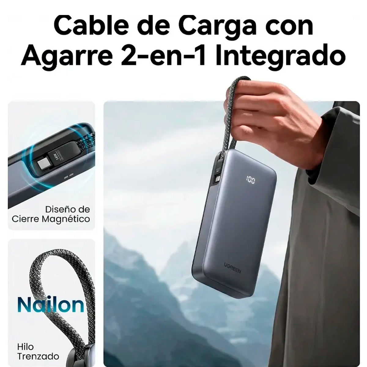 Power Bank Ugreen 30W 2 cables USB-C integrados